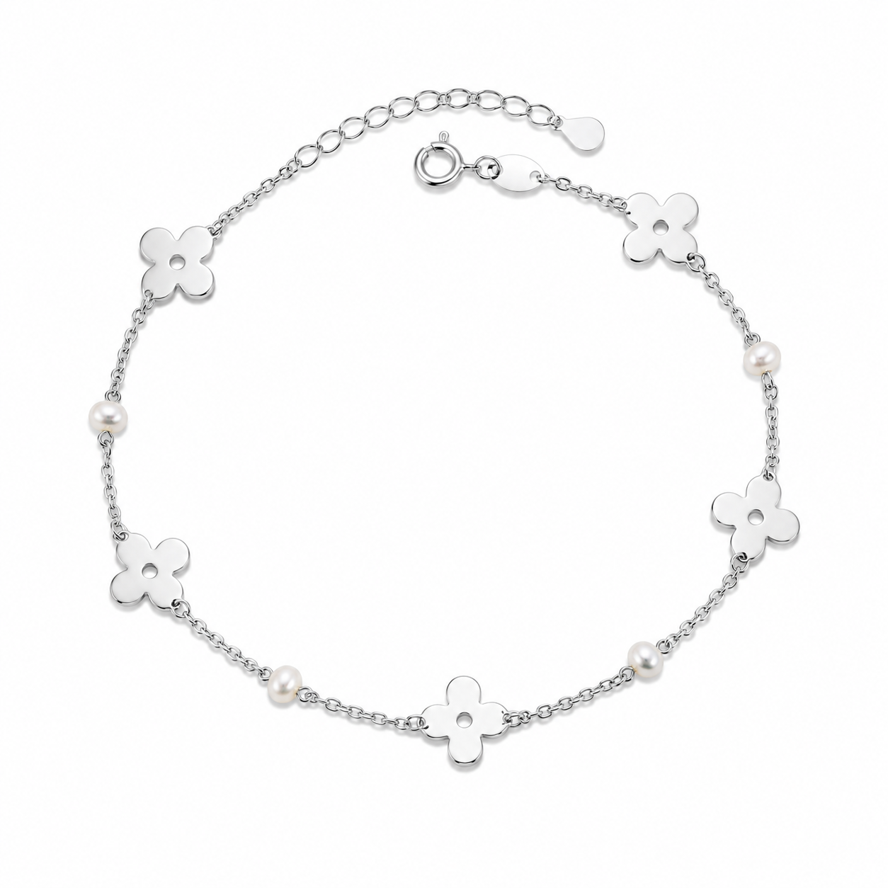 FLOWER & PEARL STATION BRACELET — ΒΡΑΧΙΟΛΙ ΑΣΗΜΙ 925 ΛΟΥΛΟΥΔΙΑ ΚΑΙ ΜΑΡΓΑΡΙΤΑΡΙΑ