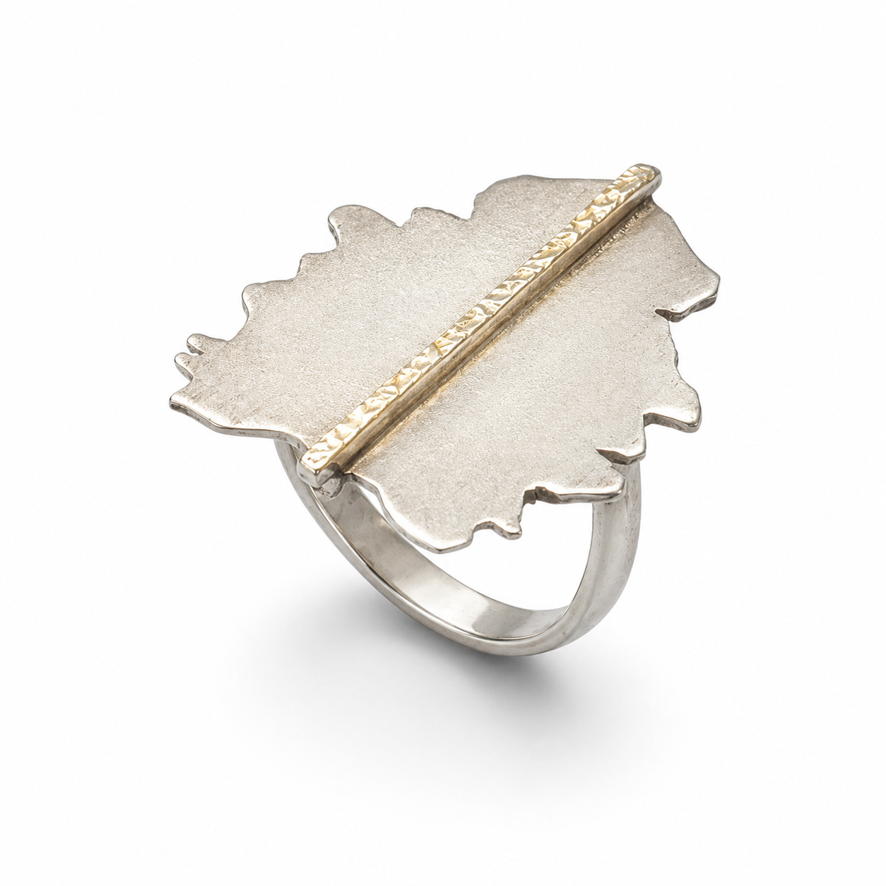 LEAF RIDGE TWO-TONE RING — ΔΑΧΤΥΛΙΔΙ ΑΣΗΜΙ 925 ΡΟΔΙΟ & ΕΠΙΧΡΥΣΟ ΦΥΛΛΟ ΜΕ ΡΑΧΗ
