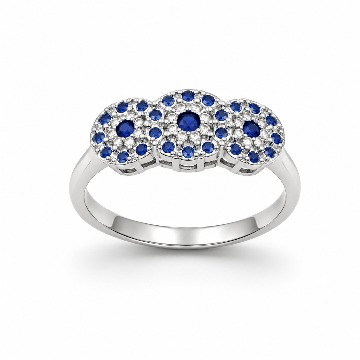 SAPPHIRE FLOWER CLUSTER RING — ΔΑΧΤΥΛΙΔΙ ΑΣΗΜΙ 925 ΡΟΔΙΟ ΛΟΥΛΟΥΔΙΑ ΜΕ ΜΠΛΕ ΖΙΡΓΚΟΝ