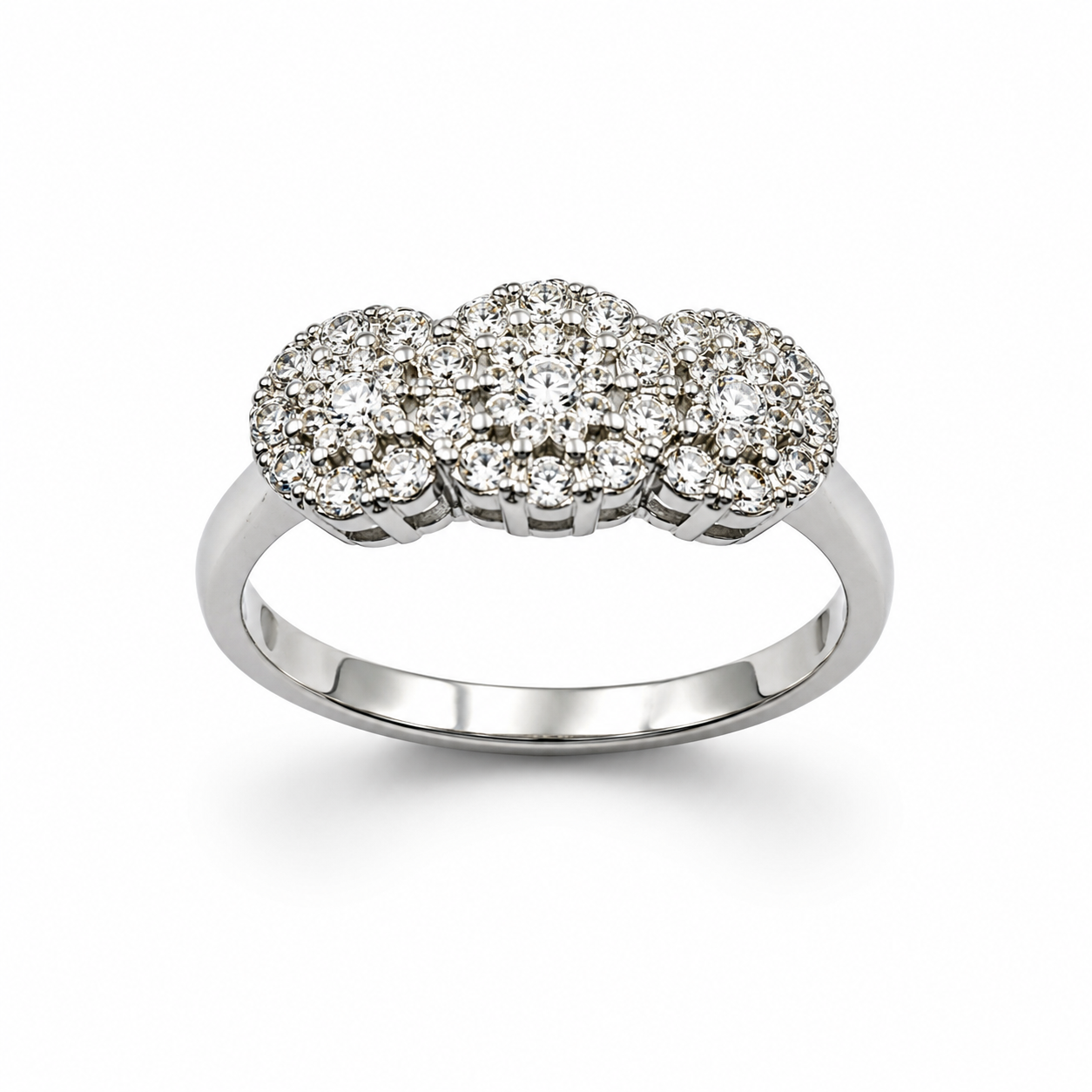 WHITE FLOWER CLUSTER RING — ΔΑΧΤΥΛΙΔΙ ΑΣΗΜΙ 925 ΡΟΔΙΟ ΤΡΙΑ ΛΟΥΛΟΥΔΙΑ ΜΕ ΛΕΥΚΑ ΖΙΡΓΚΟΝ