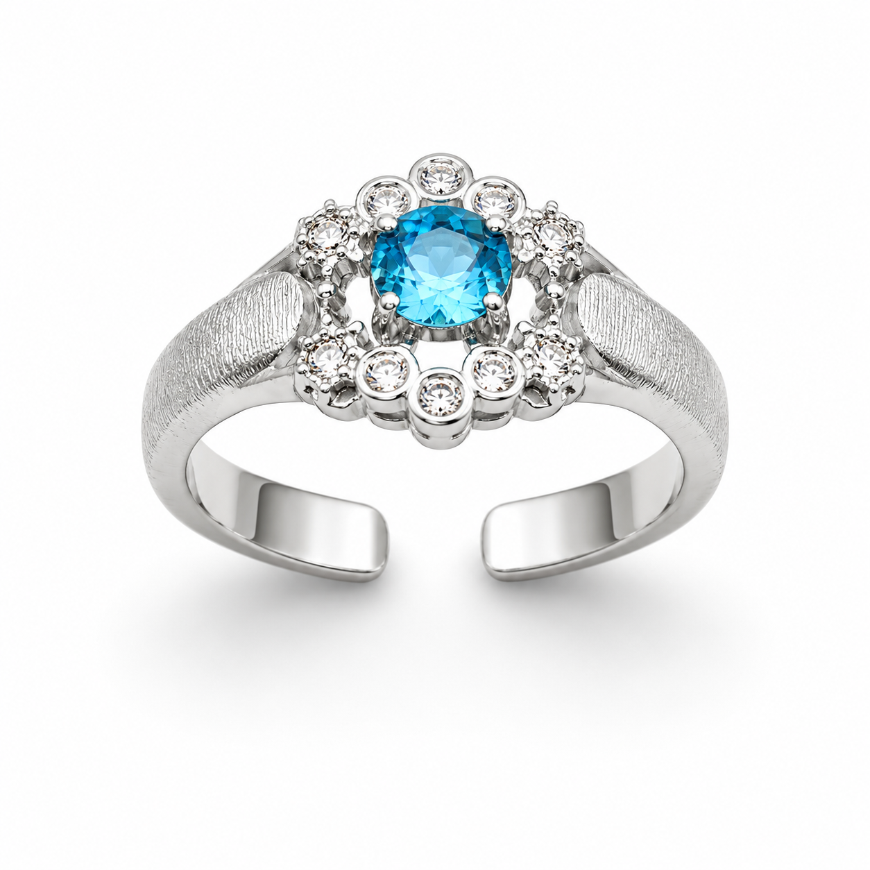QUA FLOWER ADJUSTABLE RING — ΠΑΙΔΙΚΟ ΔΑΧΤΥΛΙΔΙ ΑΣΗΜΙ 925 ΡΟΔΙΟ ΛΟΥΛΟΥΔΙ ΜΕ ΜΠΛΕ ΖΙΡΓΚΟΝ