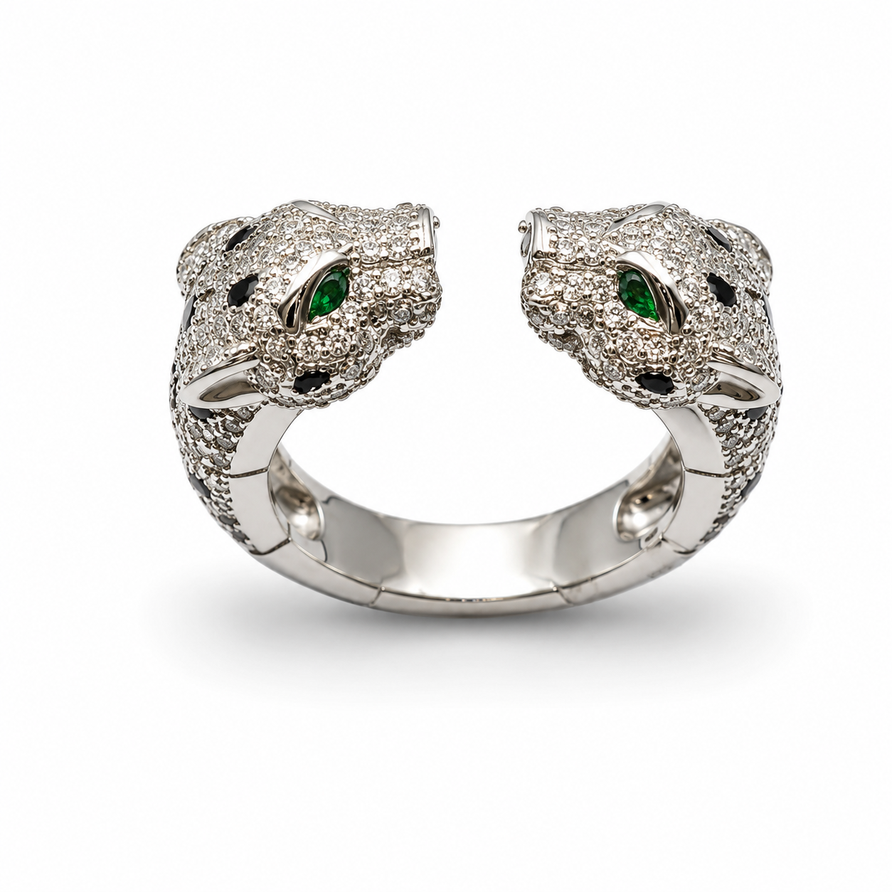 DOUBLE PANTHER HEAD RING — ΔΑΧΤΥΛΙΔΙ ΑΣΗΜΙ 925 ΡΟΔΙΟ ΔΙΠΛΟΣ ΠΑΝΘΗΡΑΣ ΜΕ ΖΙΡΓΚΟΝ