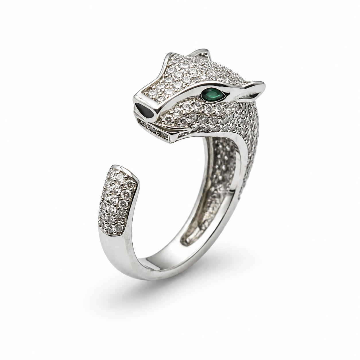 PANTHER HEAD WRAP RING — ΔΑΧΤΥΛΙΔΙ ΑΣΗΜΙ 925 ΡΟΔΙΟ ΠΑΝΘΗΡΑΣ ΜΕ ΖΙΡΓΚΟΝ