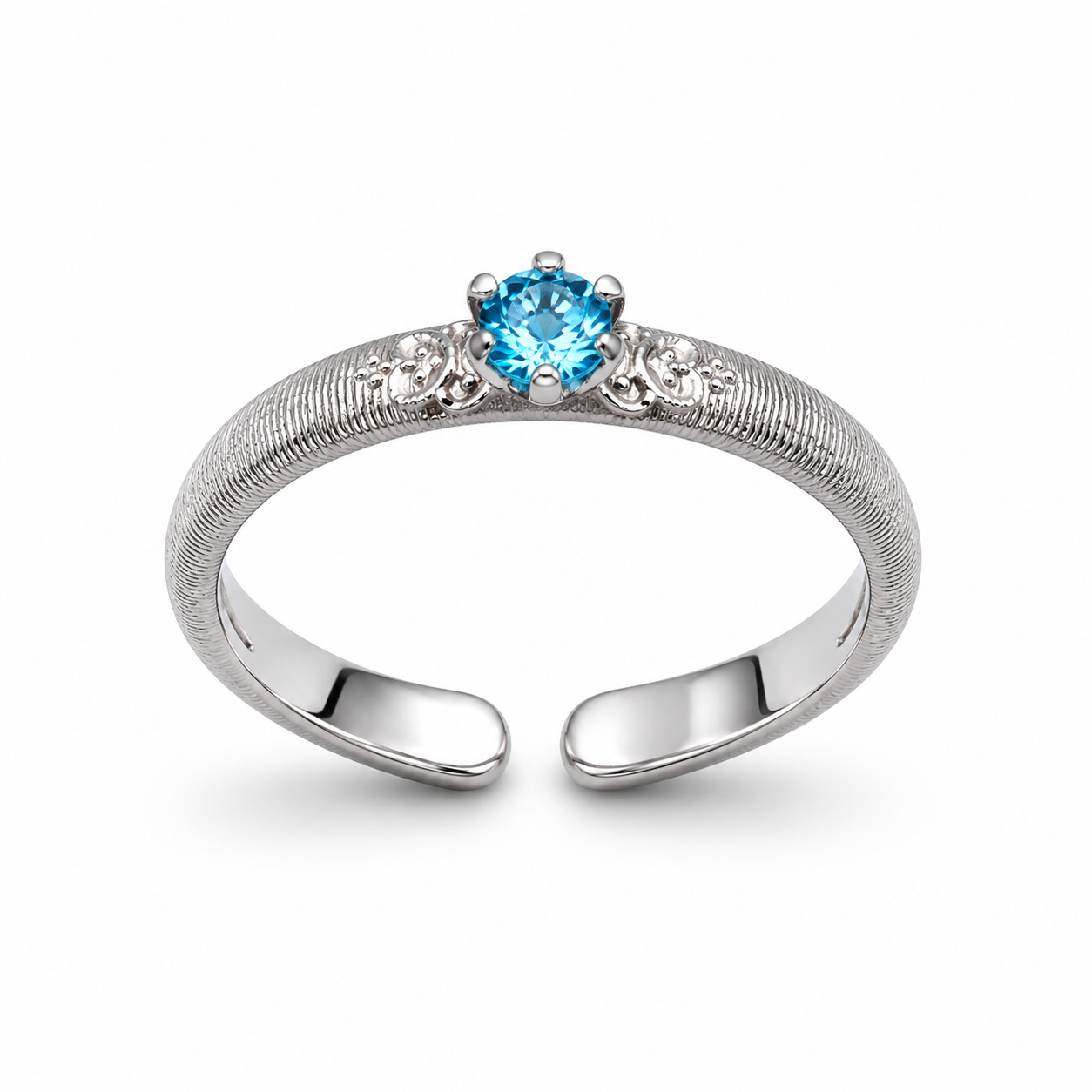AQUA SOLITAIRE ADJUSTABLE RING — ΠΑΙΔΙΚΟ ΔΑΧΤΥΛΙΔΙ ΑΣΗΜΙ 925 ΡΟΔΙΟ SOLITAIRE ΜΕ ΜΠΛΕ ΖΙΡΓΚΟΝ