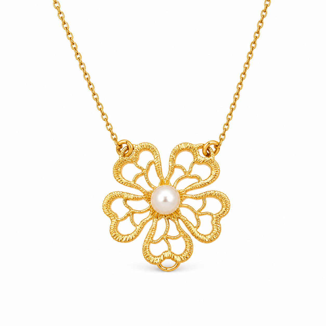 LACE PETAL — ΚΟΛΙΕ ΑΣΗΜΙ 925 ΕΠΙΧΡΥΣΩΜΕΝΟ ΣΧΗΜΑ ΛΟΥΛΟΥΔΙΟΥ ΜΕ ΜΑΡΓΑΡΙΤΑΡΙ