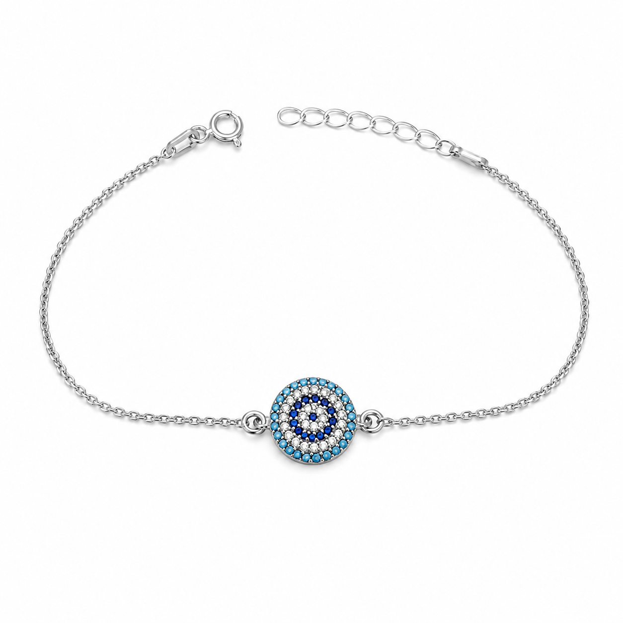 EVIL EYE PAVÉ BRACELET — ΒΡΑΧΙΟΛΙ ΑΣΗΜΙ 925 ΜΑΤΑΚΙ ΖΙΡΓΚΟΝ ΤΡΙΧΡΩΜΟ