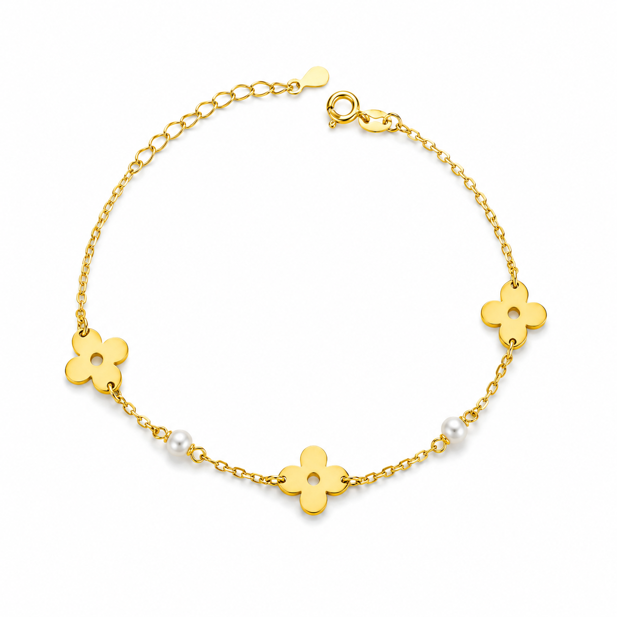 FLOWER & PEARL STATION BRACELET — ΒΡΑΧΙΟΛΙ ΑΣΗΜΙ 925 ΛΟΥΛΟΥΔΙΑ ΚΑΙ ΜΑΡΓΑΡΙΤΑΡΙΑ ΕΠΙΧΡΥΣΟ