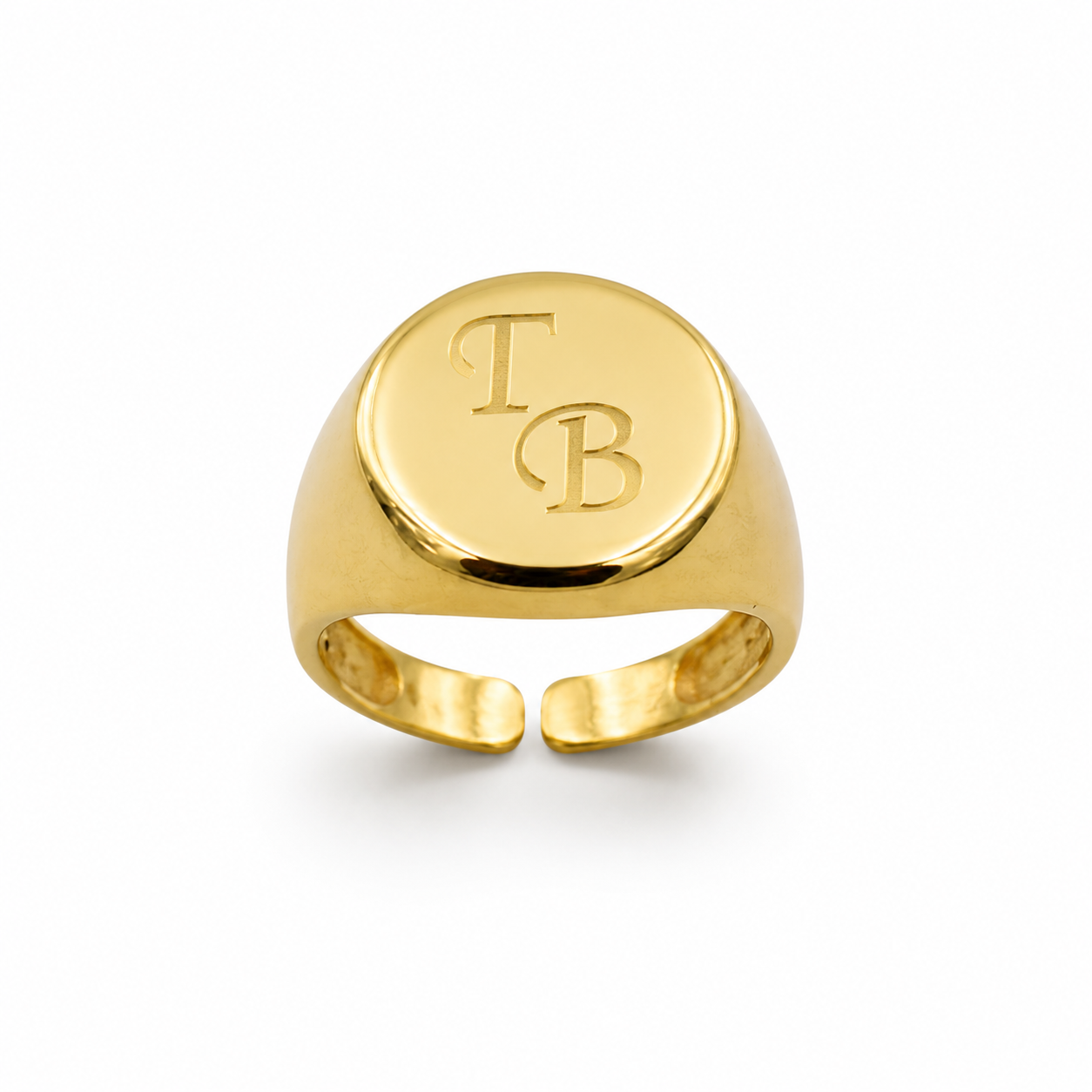 MONOGRAM SEAL — ΔΑΧΤΥΛΙΔΙ ΑΣΗΜΙ 925 ΕΠΙΧΡΥΣΩΜΕΝΟ ΣΦΡΑΓΙΔΑ ΜΕ ΧΑΡΑΓΜΕΝΑ ΑΡΧΙΚΑ ★