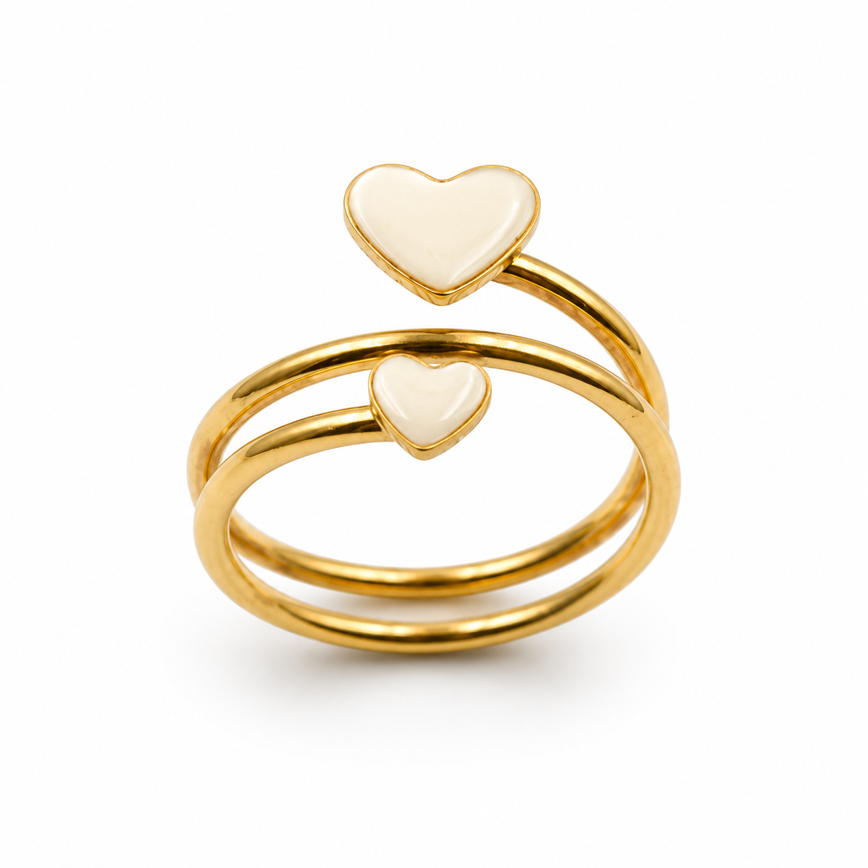 DOUBLE HEART SPIRAL — ΔΑΧΤΥΛΙΔΙ ΑΣΗΜΙ 925 ΕΠΙΧΡΥΣΩΜΕΝΟ ΜΕ ΛΕΥΚΑ ΣΜΑΛΤΩΤΑ ΚΑΡΔΟΥΛΕΣ
