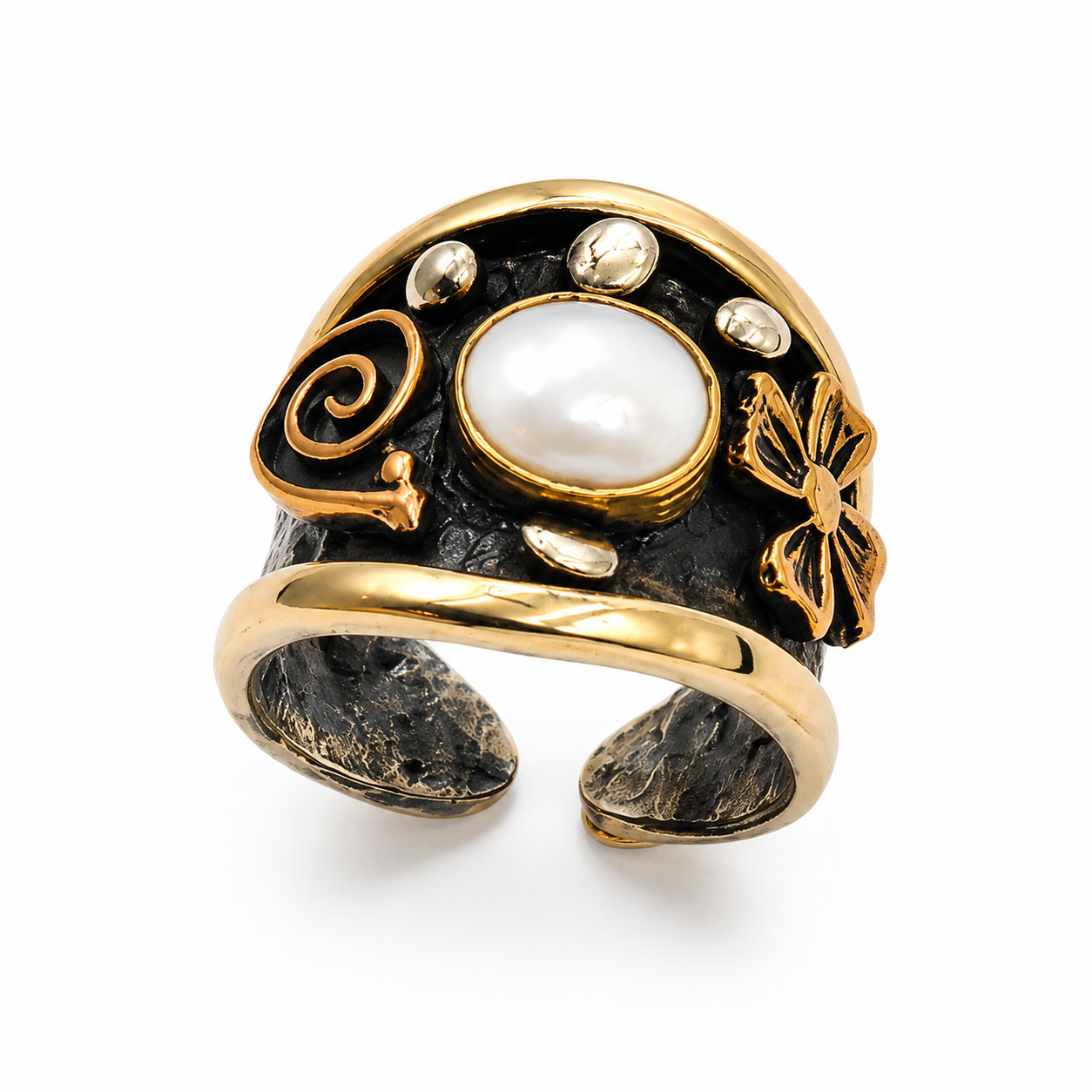 ARTISAN GARDEN — ΔΑΧΤΥΛΙΔΙ ΑΣΗΜΙ 925 ΔΙΧΡΩΜΟ ΧΕΙΡΟΠΟΙΗΤΟ ΜΕ ΜΑΡΓΑΡΙΤΑΡΙ