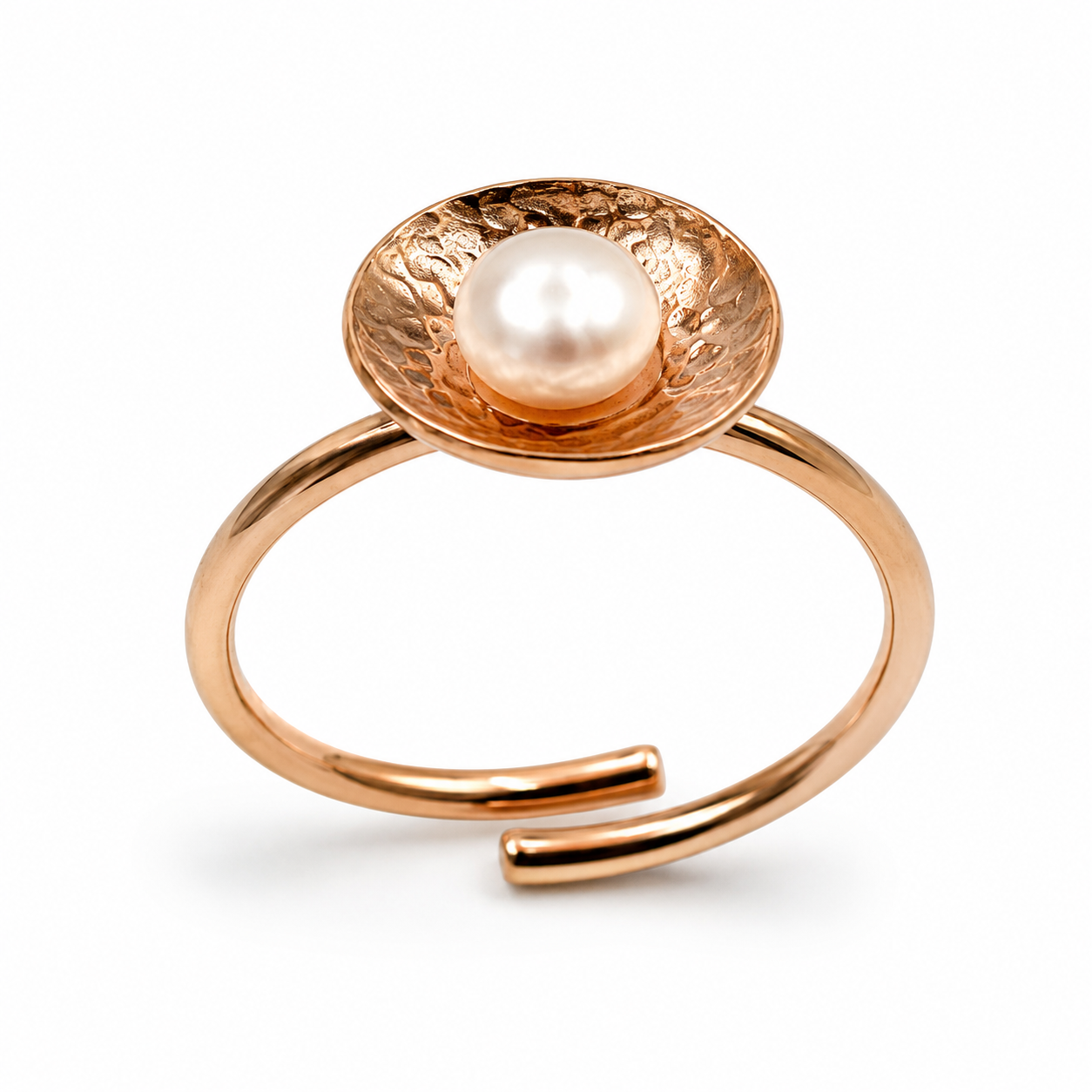 ROSE PETAL CUP — ΔΑΧΤΥΛΙΔΙ ΑΣΗΜΙ 925 ROSE GOLD ΧΕΙΡΟΠΟΙΗΤΟ ΜΕ ΜΑΡΓΑΡΙΤΑΡΙ
