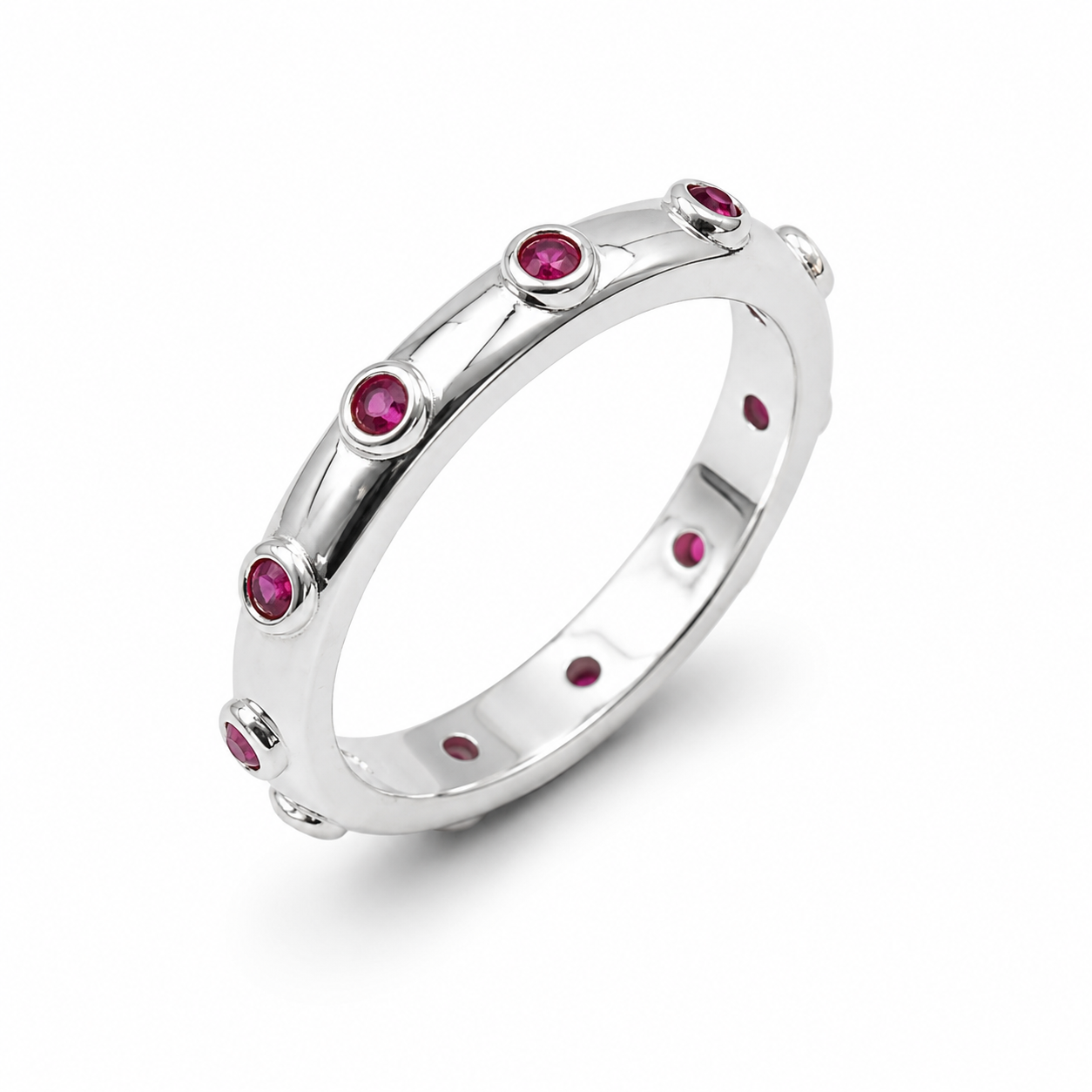 RUBY DOTS — ΔΑΧΤΥΛΙΔΙ ΑΣΗΜΙ 925 ΜΕ ΡΟΖ ΖΙΡΚΟΝΙΑ ΠΕΡΙΜΕΤΡΙΚΑ