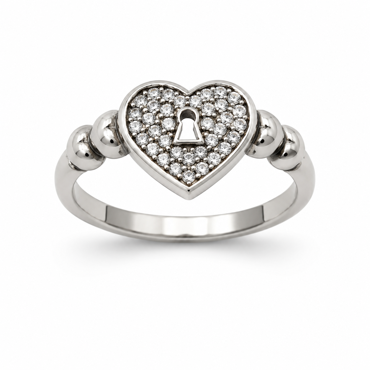 LOCKED HEART — ΔΑΧΤΥΛΙΔΙ ΑΣΗΜΙ 925 ΚΑΡΔΙΑ ΚΛΕΙΔΑΡΙΑ ΜΕ ΠΑΒΕ ΖΙΡΚΟΝΙΑ