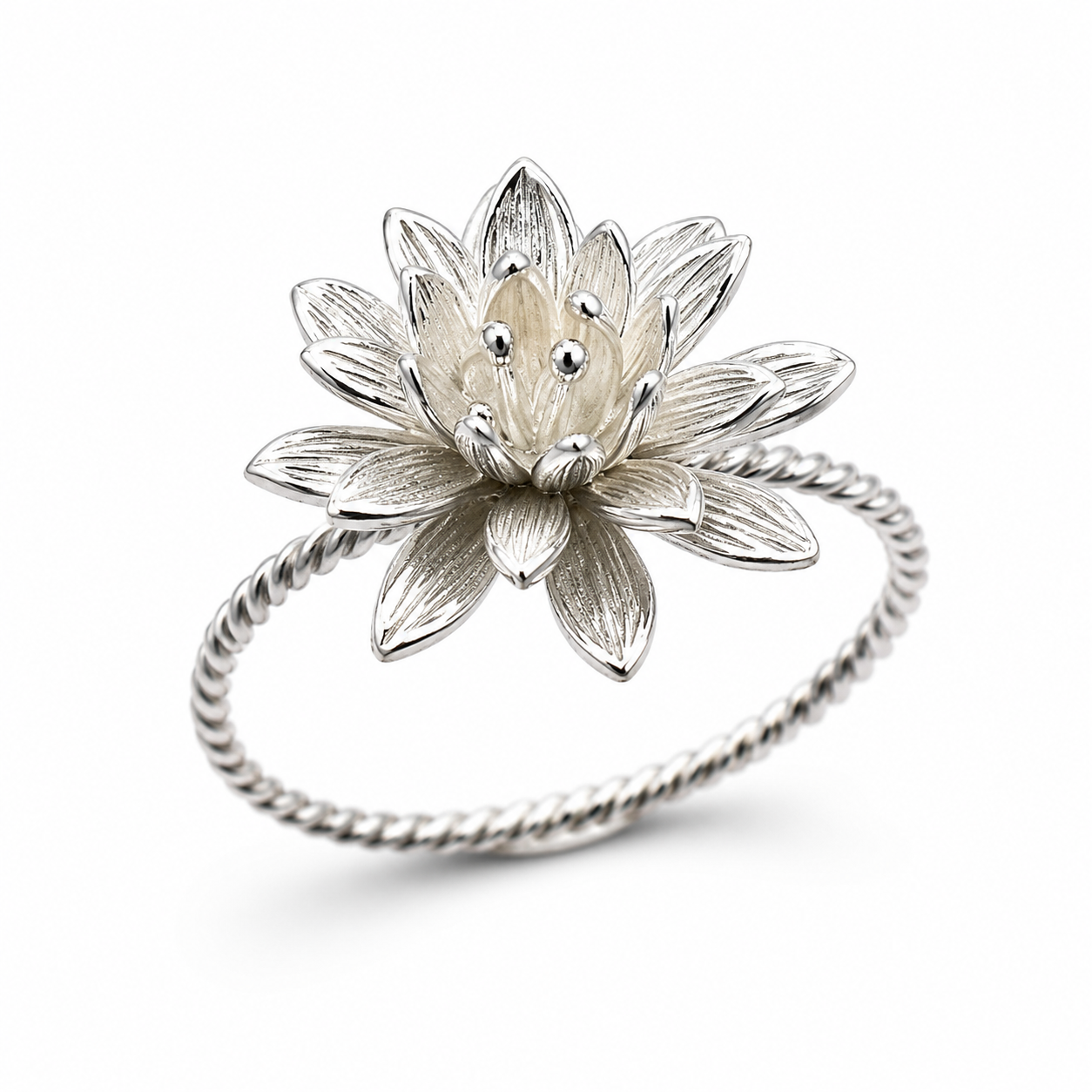 LOTUS BLOOM — ΔΑΧΤΥΛΙΔΙ ΑΣΗΜΙ 925 ΛΩΤΟΣ ΧΕΙΡΟΠΟΙΗΤΟ ΣΧΕΔΙΟ