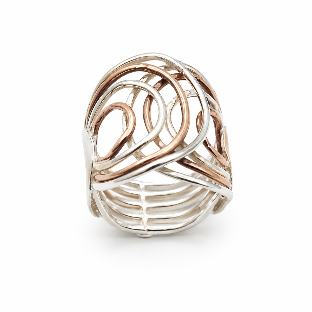 WIRE WEAVE DUO — ΔΑΧΤΥΛΙΔΙ ΑΣΗΜΙ 925 ΔΙΧΡΩΜΟ ΠΛΕΚΤΟ ΣΧΕΔΙΟ