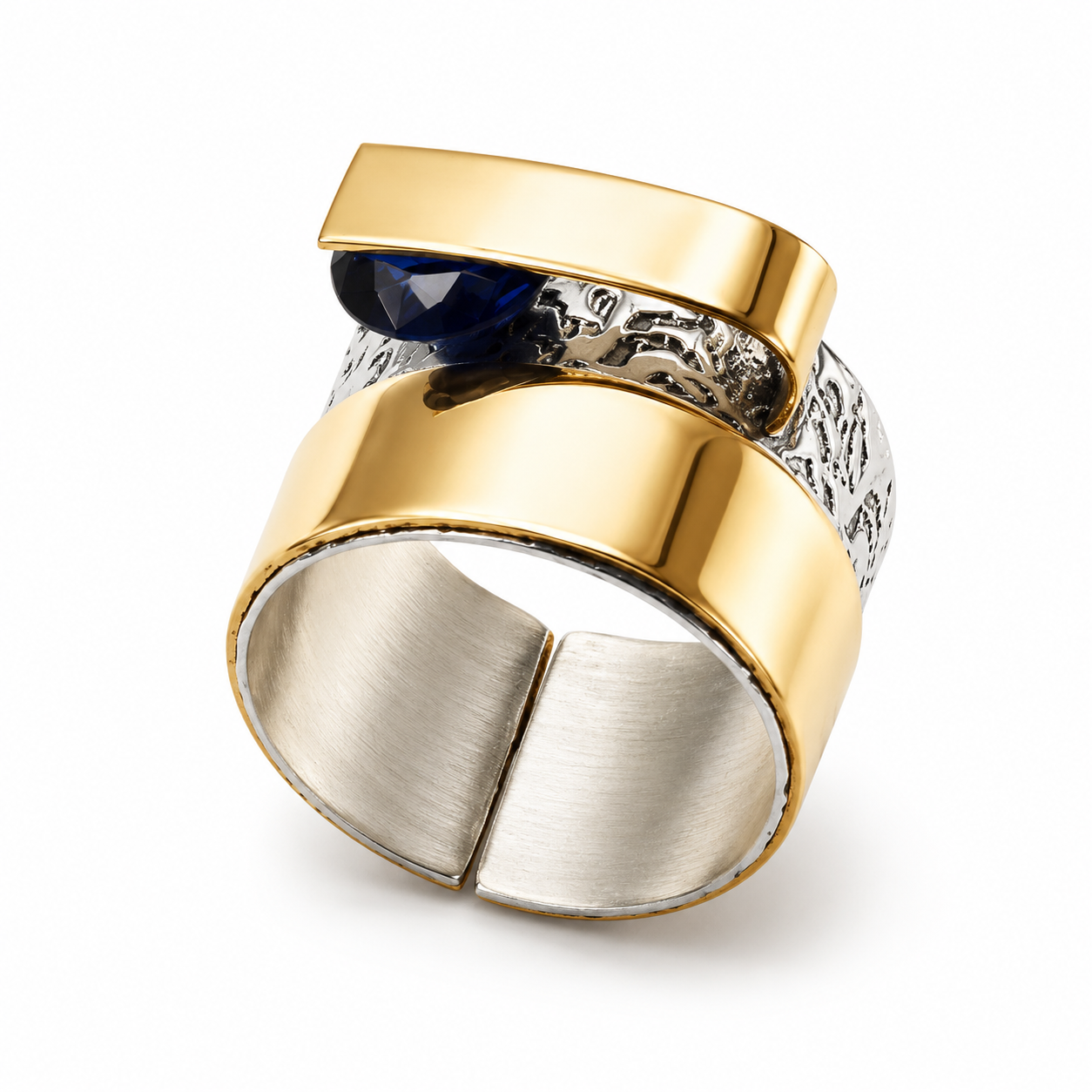 GOLDEN WRAP SAPPHIRE — ΔΑΧΤΥΛΙΔΙ ΑΣΗΜΙ 925 ΔΙΧΡΩΜΟ ΜΕ ΜΠΛΕ ΖΙΡΚΟΝΙΑ