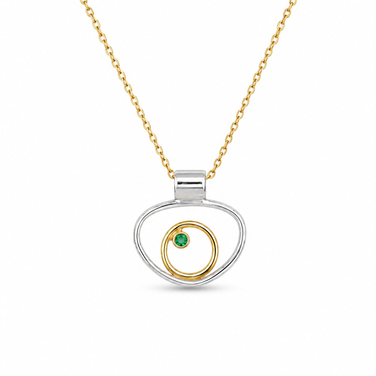 TWIN ORBIT AGATE — ΚΟΛΙΕ ΑΣΗΜΙ 925 ΔΙΧΡΩΜΟ ΔΙΠΛΟΣ ΚΥΚΛΟΣ ΜΕ ΑΧΑΤΗ