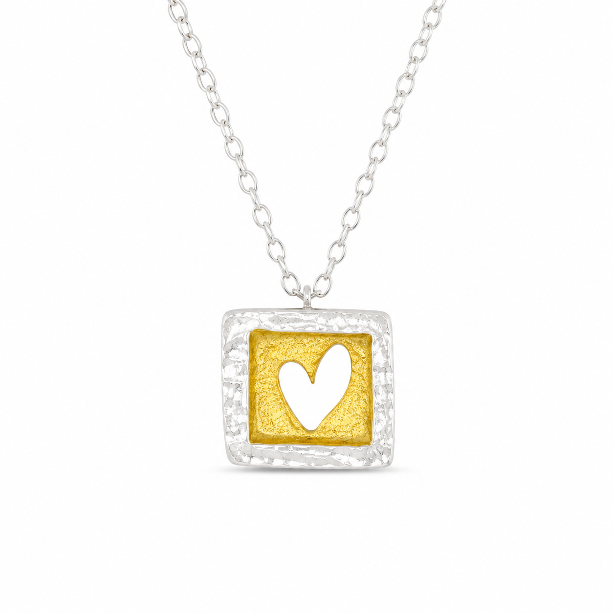 HEART CUTOUT SQUARE — ΚΟΛΙΕ ΑΣΗΜΙ 925 ΔΙΧΡΩΜΟ ΤΕΤΡΑΓΩΝΟ ΜΕ ΚΑΡΔΙΑ