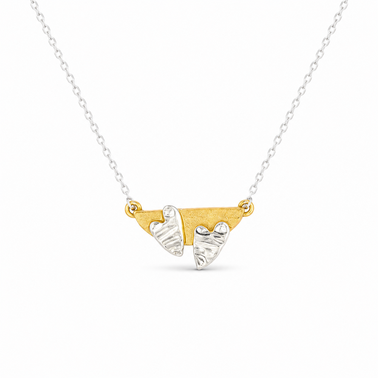 DOUBLE PETAL BAR — ΚΟΛΙΕ ΑΣΗΜΙ 925 ΔΙΧΡΩΜΟ ΜΕ ΔΙΠΛΟ ΠΕΤΑΛΟ