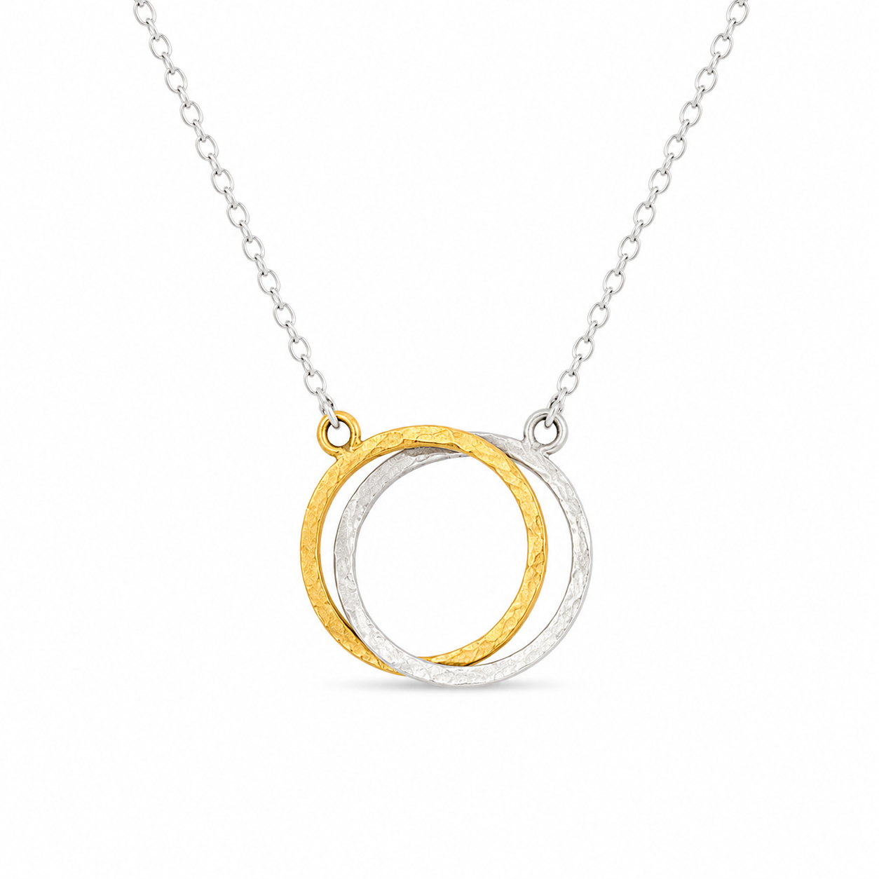INTERLOCKING RINGS — ΚΟΛΙΕ ΑΣΗΜΙ 925 ΔΙΧΡΩΜΟ ΔΙΠΛΟΣ ΔΙΑΠΛΕΚΟΜΕΝΟΣ ΚΥΚΛΟΣ