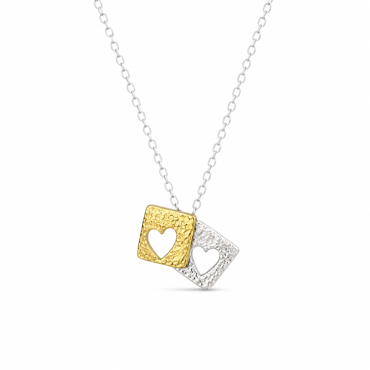 DOUBLE HEART SQUARE — ΚΟΛΙΕ ΑΣΗΜΙ 925 ΔΙΧΡΩΜΟ ΔΙΠΛΟ ΤΕΤΡΑΓΩΝΟ ΜΕ ΚΑΡΔΙΕΣ
