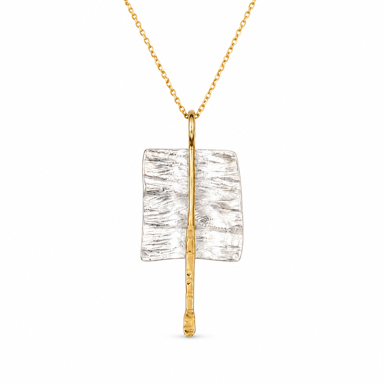 BARK RELIC — ΚΟΛΙΕ ΑΣΗΜΙ 925 ΔΙΧΡΩΜΟ ΤΕΤΡΑΓΩΝΗ ΠΛΑΚΑ ΜΕ ΕΠΙΧΡΥΣΟ ΚΛΑΔΙ