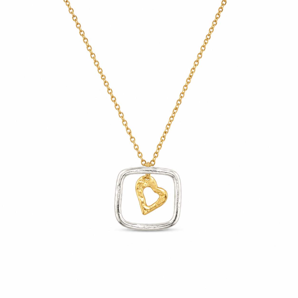 HEART FRAME — ΚΟΛΙΕ ΑΣΗΜΙ 925 ΔΙΧΡΩΜΟ ΤΕΤΡΑΓΩΝΟ ΠΛΑΙΣΙΟ ΜΕ ΕΠΙΧΡΥΣΗ ΚΑΡΔΙΑ