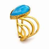 AZURE WAVE — ΔΑΧΤΥΛΙΔΙ ΑΣΗΜΙ 925 ΔΙΠΛΗ ΕΠΙΧΡΥΣΩΣΗ 18Κ ΜΕ BLUE TOPAZ