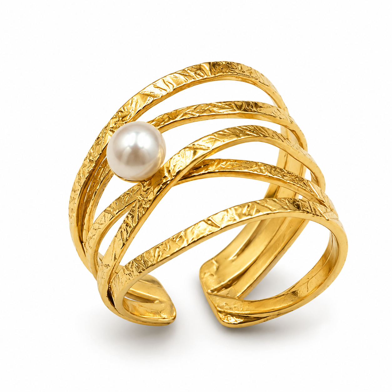 PEARL CASCADE — ΔΑΧΤΥΛΙΔΙ ΑΣΗΜΙ 925 ΔΙΠΛΗ ΕΠΙΧΡΥΣΩΣΗ 18Κ ΜΕ ΜΑΡΓΑΡΙΤΑΡΙ