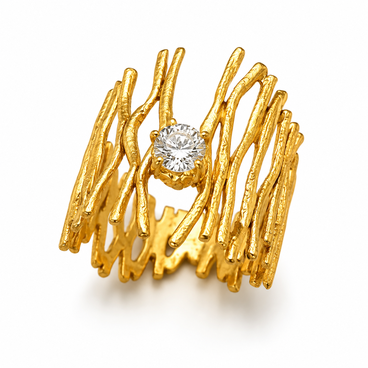 GOLDEN BRANCHES — ΔΑΧΤΥΛΙΔΙ ΑΣΗΜΙ 925 ΔΙΠΛΗ ΕΠΙΧΡΥΣΩΣΗ 18Κ ΜΕ ΛΕΥΚΟ ΖΙΡΓΚΟΝ