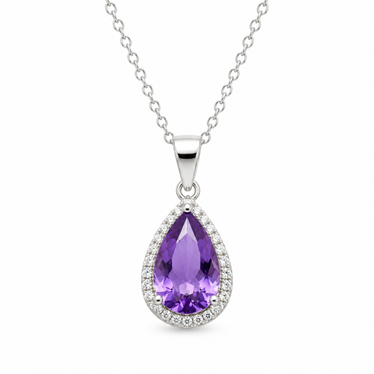 AMETHYST DROP — ΚΟΛΙΕ ΣΤΑΓΟΝΑ ΜΩΒ ΚΡΥΣΤΑΛΛΟ ΜΕ HALO ΖΙΡΓΚΟΝ