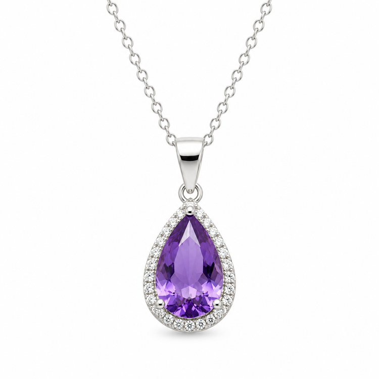 AMETHYST DROP — ΚΟΛΙΕ ΣΤΑΓΟΝΑ ΜΩΒ ΚΡΥΣΤΑΛΛΟ ΜΕ HALO ΖΙΡΓΚΟΝ