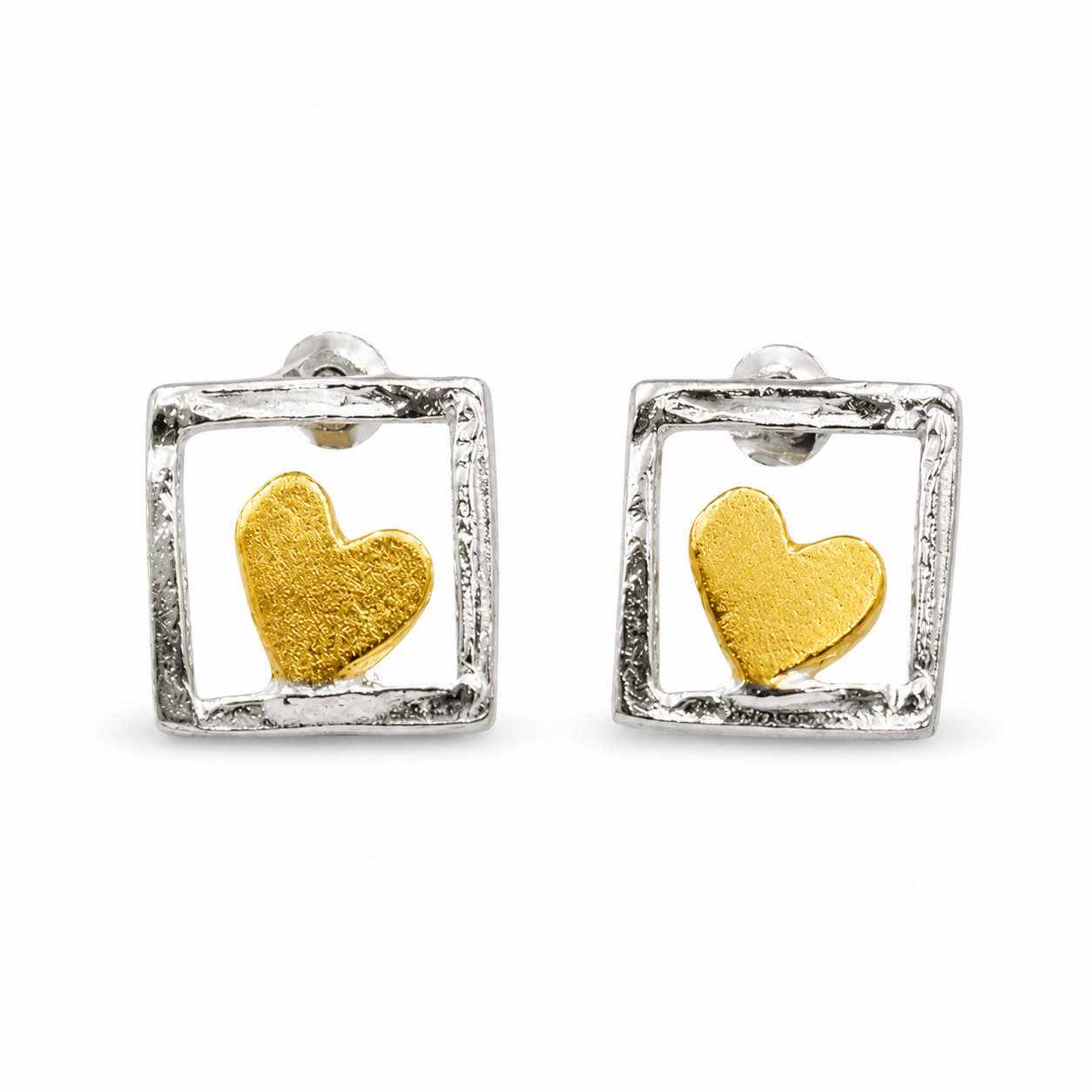HEART IN SQUARE — ΚΑΡΦΩΤΑ ΑΣΗΜΙ 925 TWO-TONE ΚΑΡΔΙΑ
