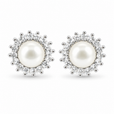 PEARL HALO STUD — ΚΑΡΦΩΤΑ ΑΣΗΜΙ 925 ΕΠΙΧΡΥΣΟ ΜΑΡΓΑΡΙΤΑΡΙ ΖΙΡΓΚΟΝ