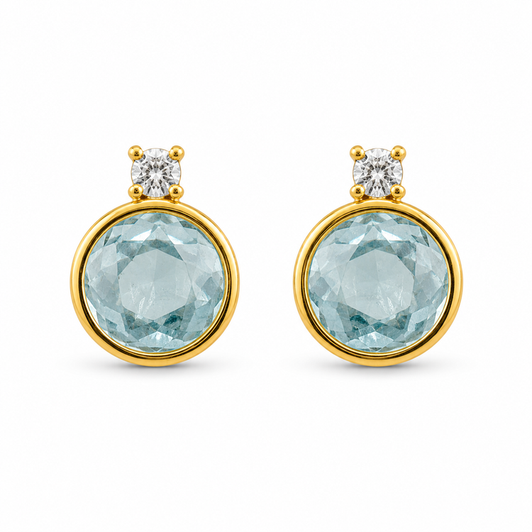 AQUAMARINE STUD — ΚΑΡΦΩΤΑ ΑΣΗΜΙ 925 ΕΠΙΧΡΥΣΟ ΗΜΙΠΟΛΥΤΙΜΗ ΠΕΤΡΑ