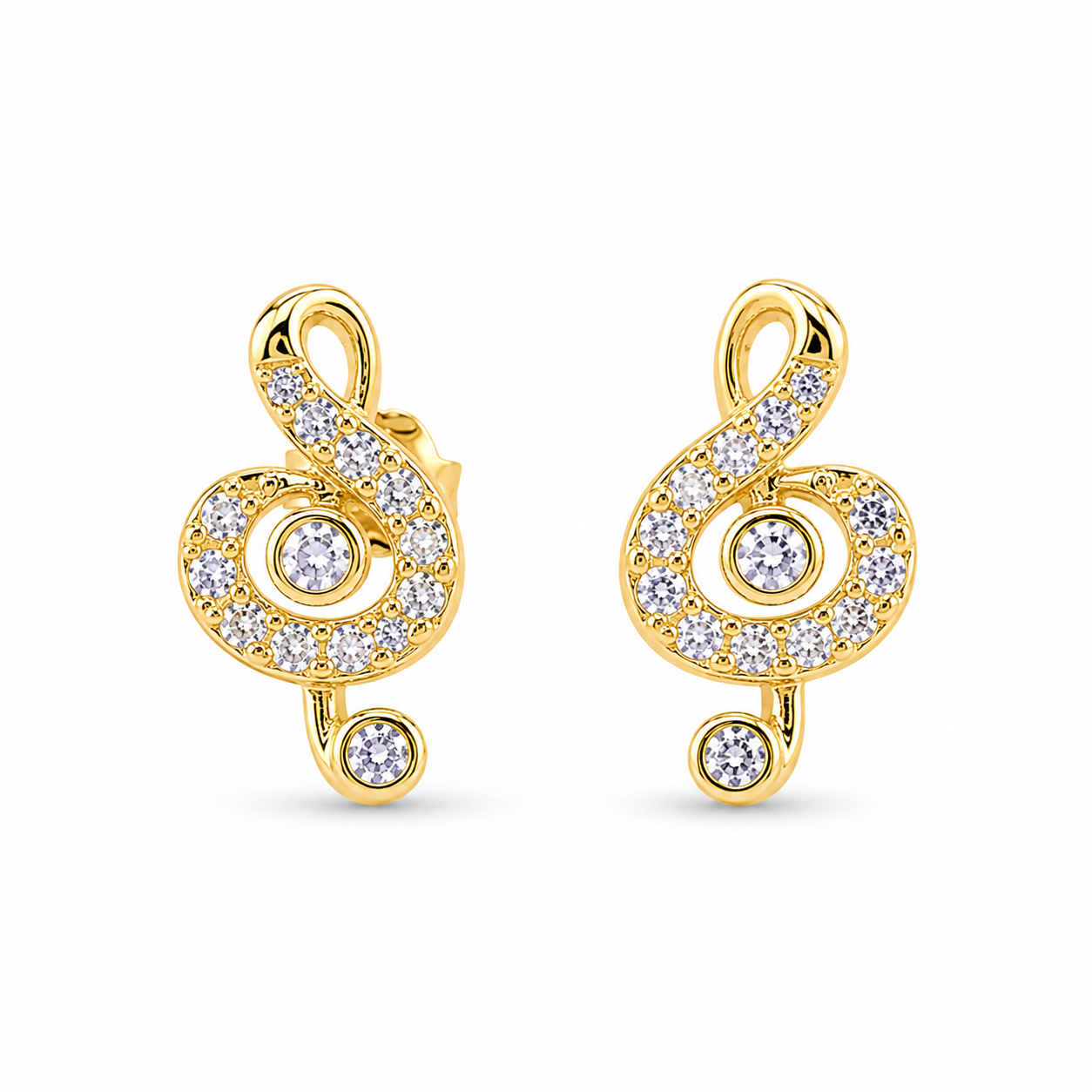 TREBLE CLEF STUD — ΚΑΡΦΩΤΑ ΑΣΗΜΙ 925 ΕΠΙΧΡΥΣΟ ΚΛΕΙΔΙ ΣΟΛ ΖΙΡΓΚΟΝ