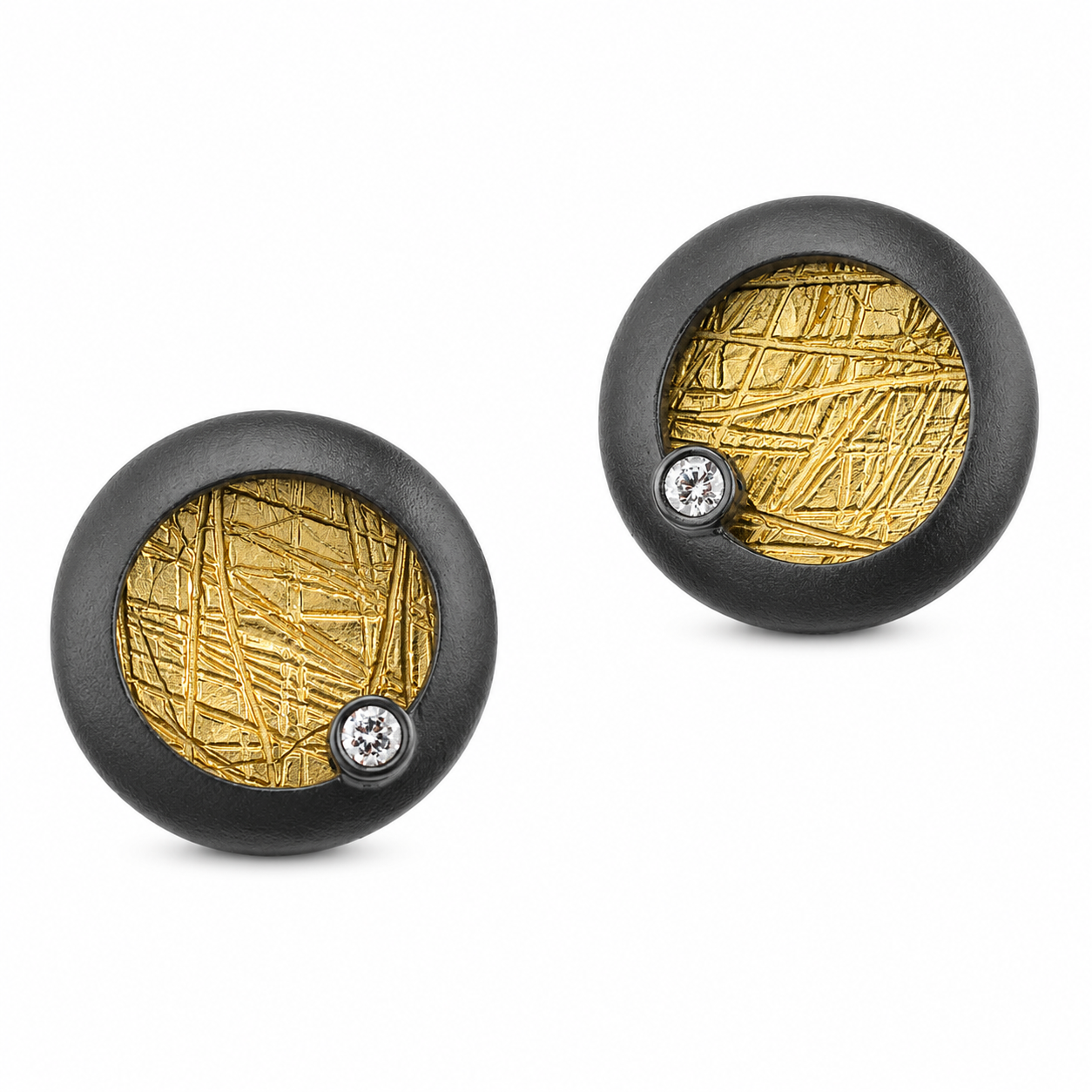 ECLIPSE STUD — ΚΑΡΦΩΤΑ ΑΣΗΜΙ 925 ΑΝΘΡΑΚΙ ΕΠΙΧΡΥΣΟ ΜΕ ΖΙΡΓΚΟΝ