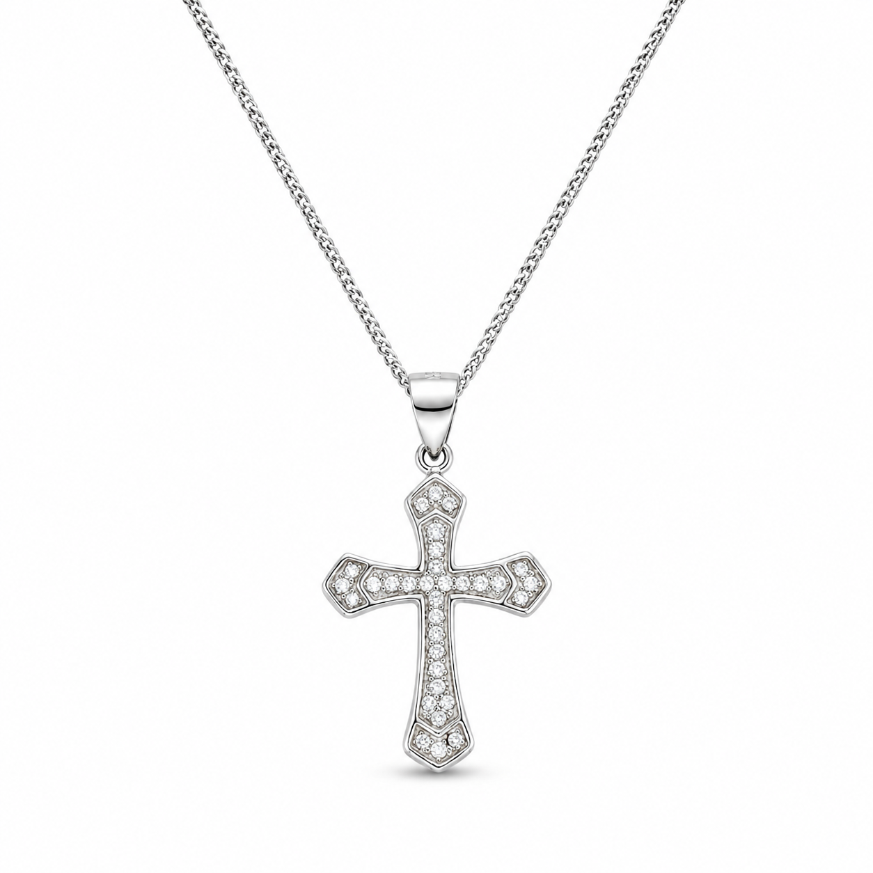 CROSS PAVÉ — ΚΟΛΙΕ ΣΤΑΥΡΟΣ ΑΣΗΜΙ 925 ΜΕ ΖΙΡΓΚΟΝ