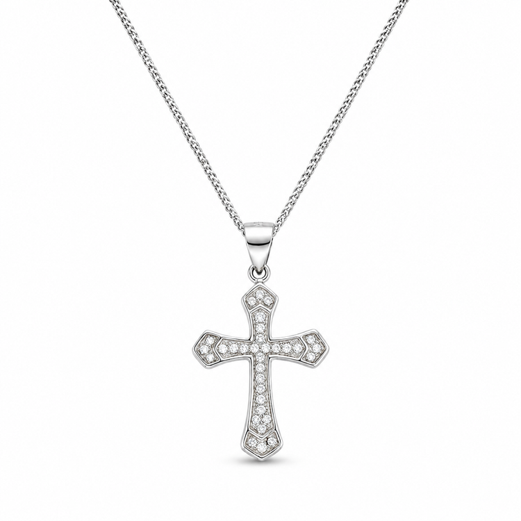 CROSS PAVÉ — ΚΟΛΙΕ ΣΤΑΥΡΟΣ ΑΣΗΜΙ 925 ΜΕ ΖΙΡΓΚΟΝ