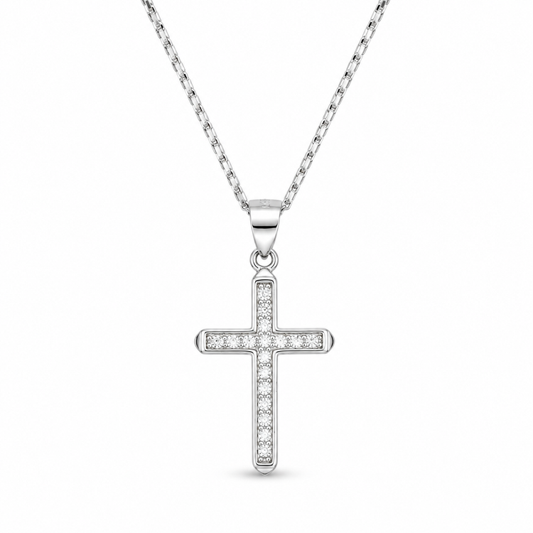 SLIM CROSS — ΚΟΛΙΕ ΣΤΑΥΡΟΣ ΑΣΗΜΙ 925 ΜΕ ΖΙΡΓΚΟΝ