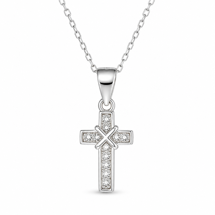 X CROSS — ΚΟΛΙΕ ΣΤΑΥΡΟΣ ΑΣΗΜΙ 925 ΜΕ ΖΙΡΓΚΟΝ