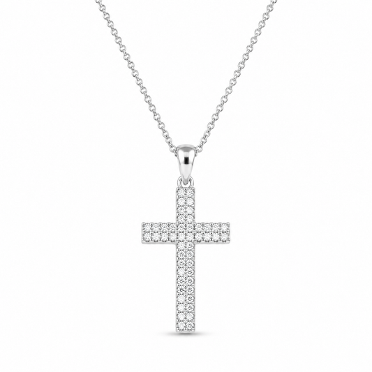 FULL PAVÉ CROSS — ΚΟΛΙΕ ΣΤΑΥΡΟΣ ΑΣΗΜΙ 925 ΜΕ ΖΙΡΓΚΟΝ
