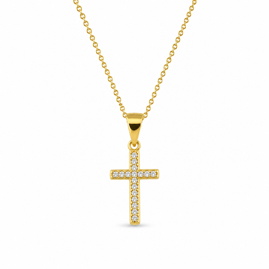 MILGRAIN CROSS — ΚΟΛΙΕ ΣΤΑΥΡΟΣ ΑΣΗΜΙ 925 ΕΠΙΧΡΥΣΟ ΜΕ ΖΙΡΓΚΟΝ