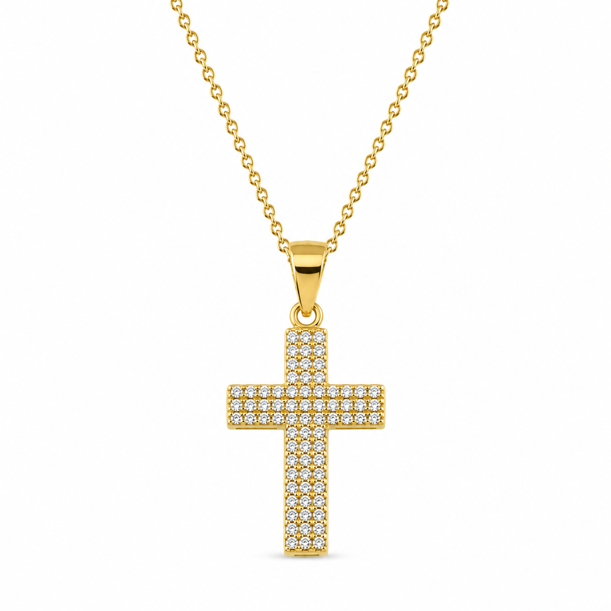 FULL PAVÉ CROSS — ΚΟΛΙΕ ΣΤΑΥΡΟΣ ΑΣΗΜΙ 925 ΕΠΙΧΡΥΣΟ ΜΕ ΖΙΡΓΚΟΝ
