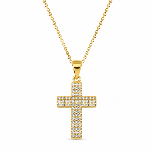 FULL PAVÉ CROSS — ΚΟΛΙΕ ΣΤΑΥΡΟΣ ΑΣΗΜΙ 925 ΕΠΙΧΡΥΣΟ ΜΕ ΖΙΡΓΚΟΝ