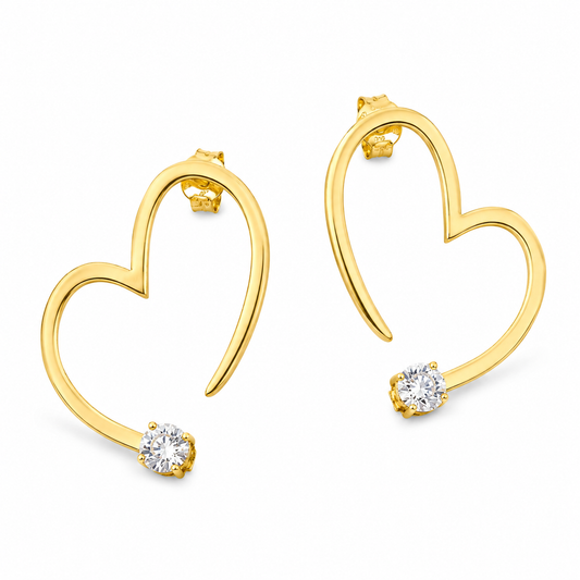OPEN HEART STUD — ΚΑΡΦΩΤΑ ΑΣΗΜΙ 925 ΕΠΙΧΡΥΣΟ ΚΑΡΔΙΑ ΜΕ ΖΙΡΓΚΟΝ