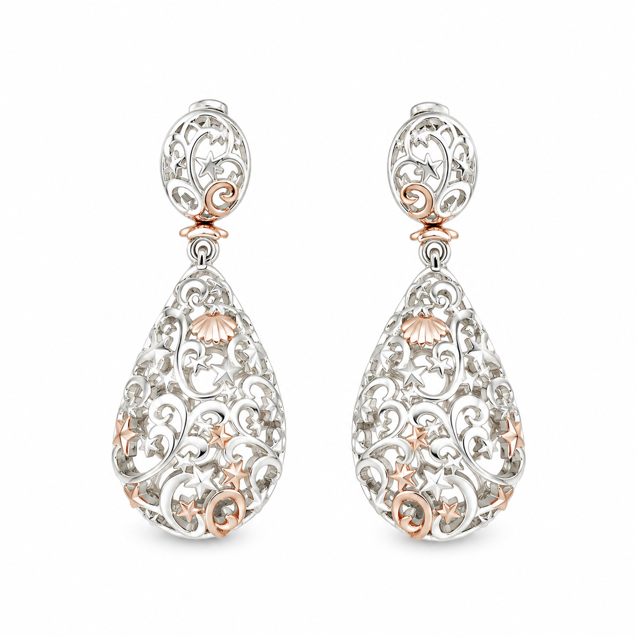 FILIGREE DROP — ΣΚΟΥΛΑΡΙΚΙΑ ΑΣΗΜΙ 925 TWO-TONE ΜΕ ΡΟΖ ΧΡΥΣΟ