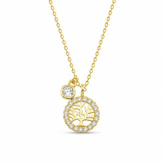 TREE OF LIFE & CHARM — ΚΟΛΙΕ ΑΣΗΜΙ 925 ΕΠΙΧΡΥΣΟ ΔΕΝΤΡΟ ΖΩΗΣ ΖΙΡΓΚΟΝ