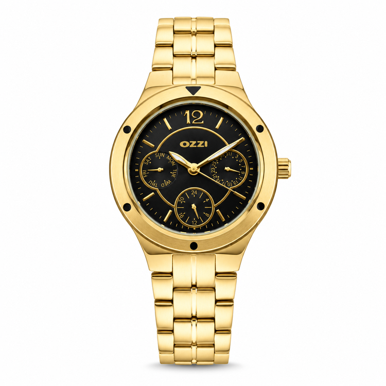 OZZI WATCH GOLD — ΓΥΝΑΙΚΕΙΟ ΡΟΛΟΙ ΑΤΣΑΛΙ ΧΡΥΣΟ ΜΑΥΡΟ