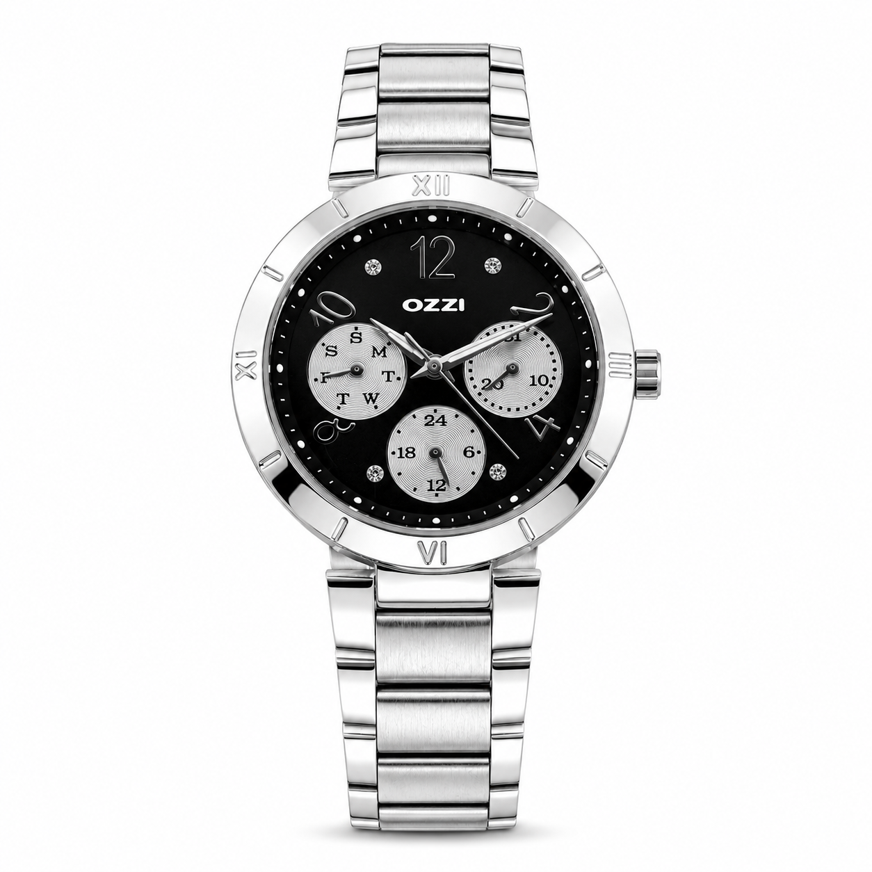 OZZI WATCH SILVER — ΓΥΝΑΙΚΕΙΟ ΡΟΛΟΙ ΑΤΣΑΛΙ ΑΣΗΜΙ ΜΑΥΡΟ